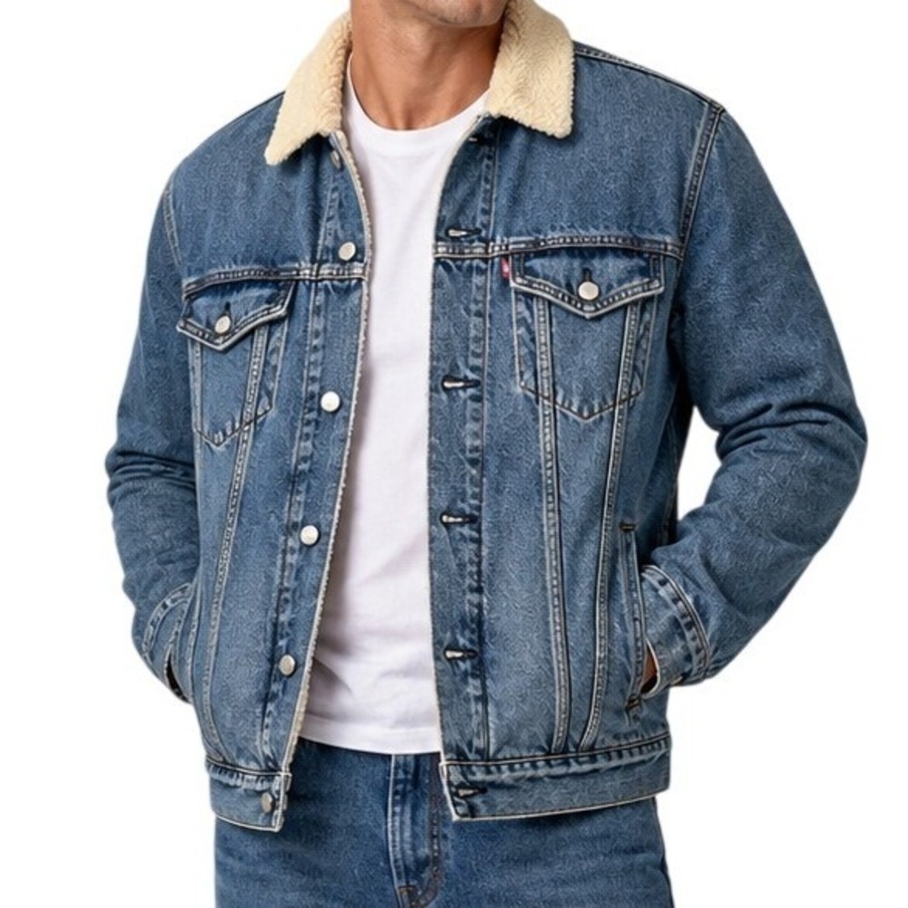 Levis Blue Denim Medium Wash Relaxed Sherpa Jacket Men's Small